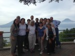 Group picture above Lake Atitlan, volcanoes in background